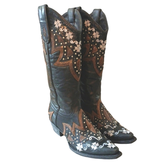 Denver Women's Cowboy Boots Black Studded Embroidered Cowgirl Boots size 7.5 - Picture 14 of 14